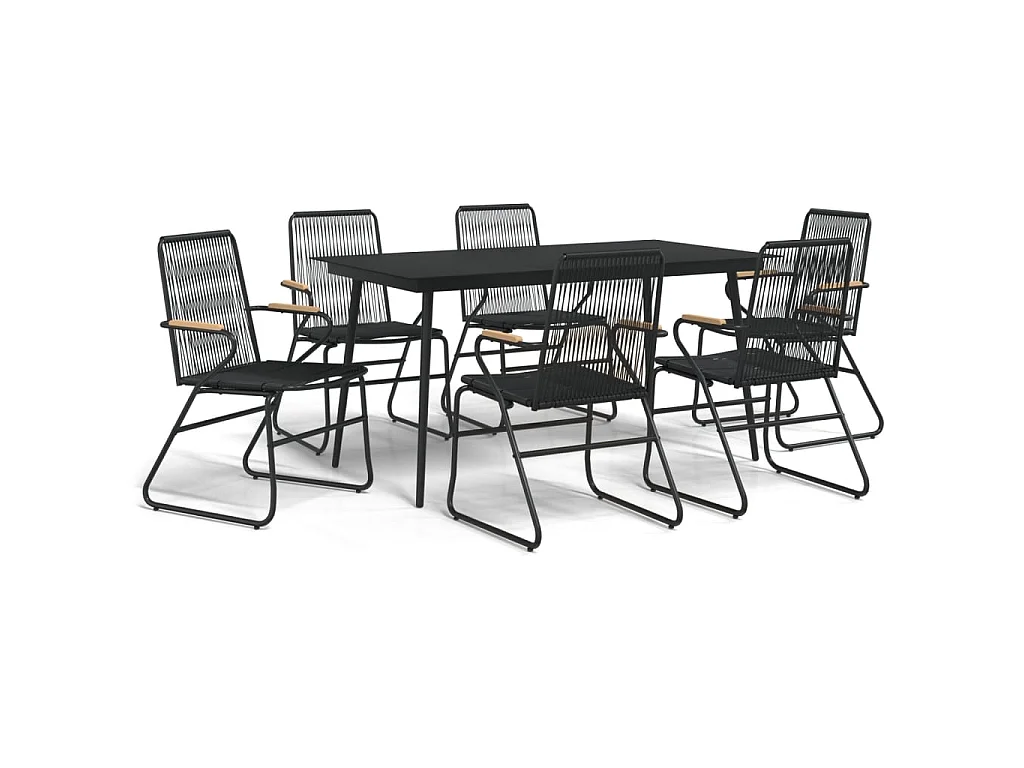 Set da Pranzo da Giardino 7 pz Nero in Rattan PVC