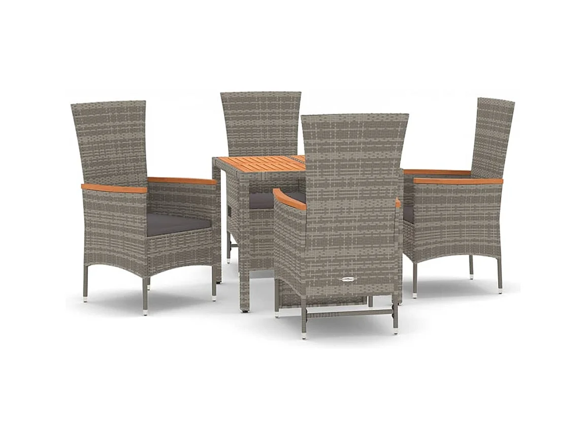 Ensemble à manger de jardin 5 pcs coussins gris résine tressée