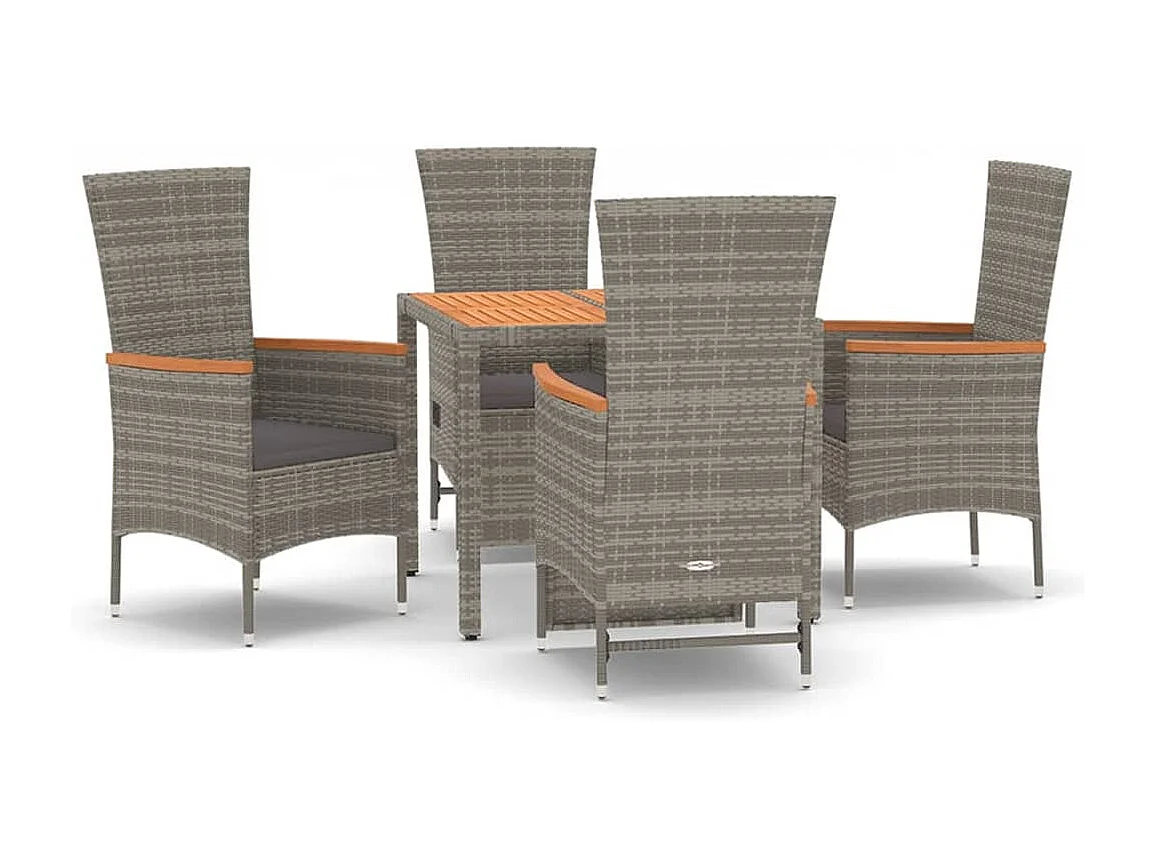 5-tlg. Garten-Essgruppe mit Kissen Grau Poly Rattan
