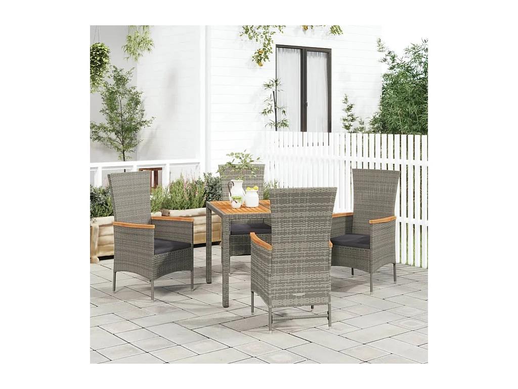 Ensemble à manger de jardin 5 pcs coussins gris résine tressée