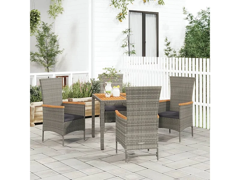 5-tlg. Garten-Essgruppe mit Kissen Grau Poly Rattan