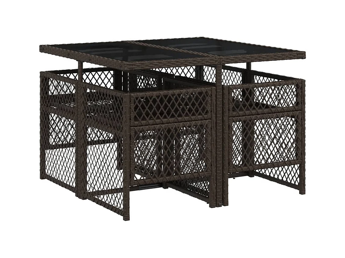 Set da Pranzo da Giardino 5pz con Cuscini in Polyrattan Marrone