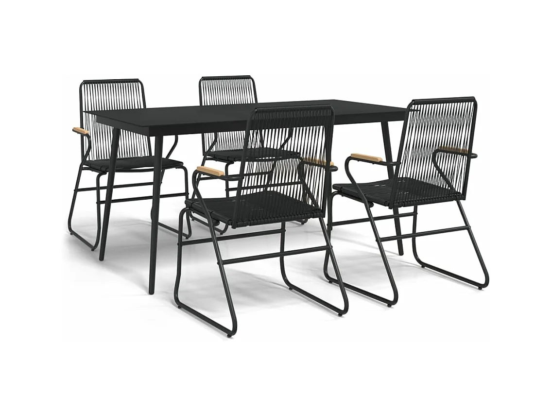 Ensemble à manger de jardin 5 pcs Noir Rotin PVC