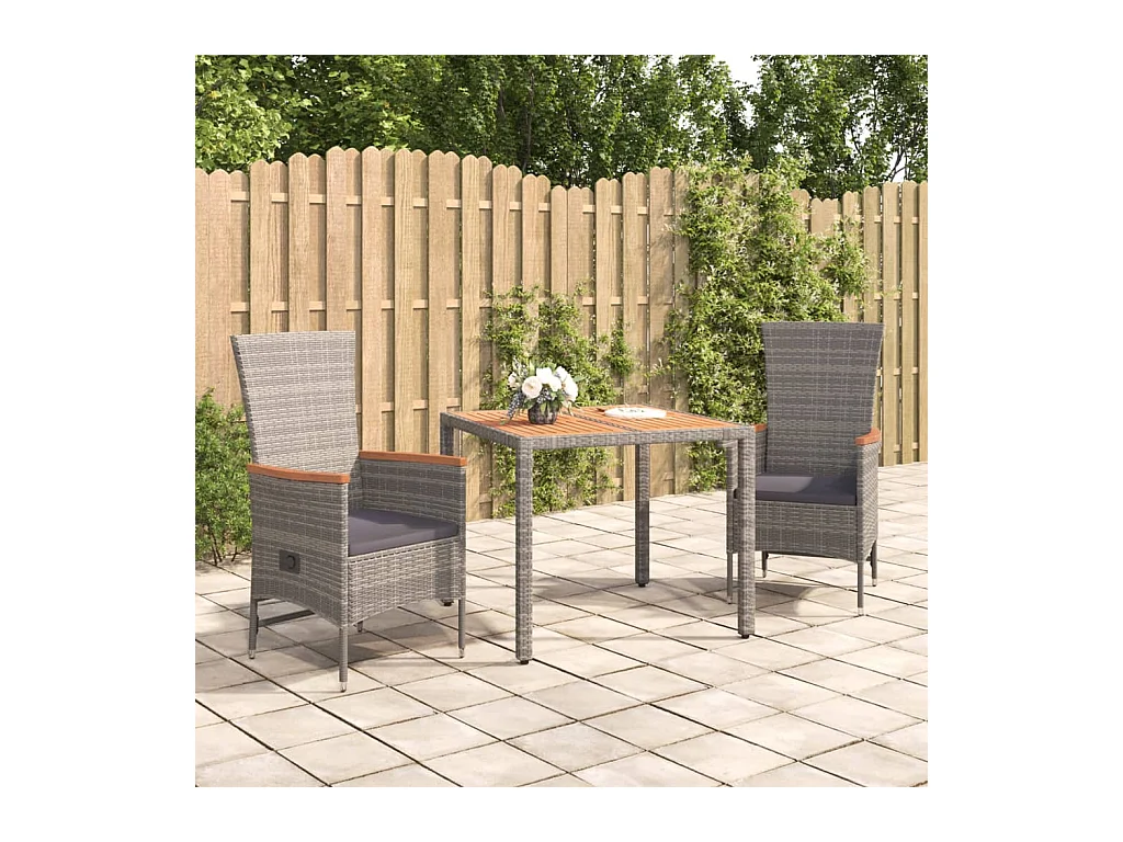 Ensemble à manger de jardin 3 pcs coussins gris résine tressée