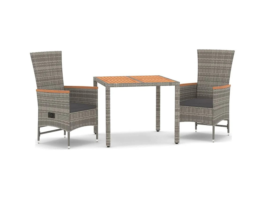 3-delige Tuinset met kussens poly rattan grijs