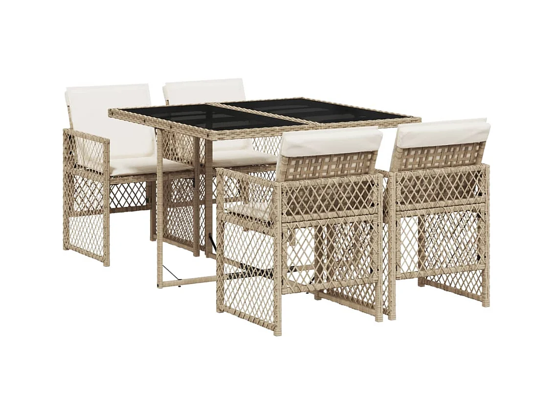 5-delige Tuinset met kussens poly rattan beige