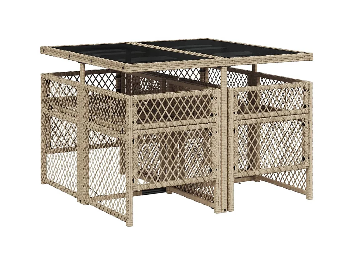 5-delige Tuinset met kussens poly rattan beige