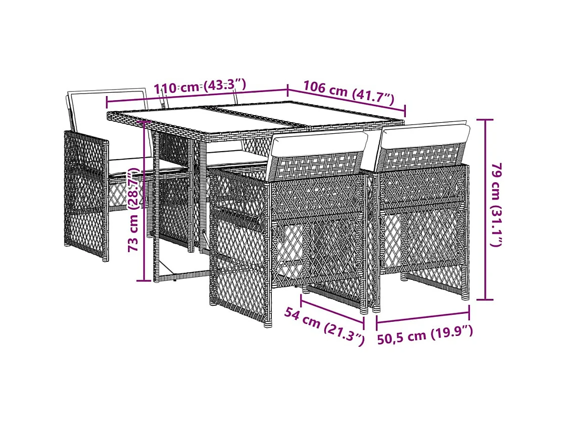 5-delige Tuinset met kussens poly rattan beige