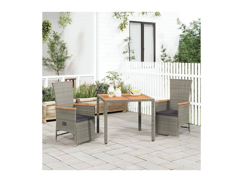 3-delige Tuinset met kussens poly rattan grijs