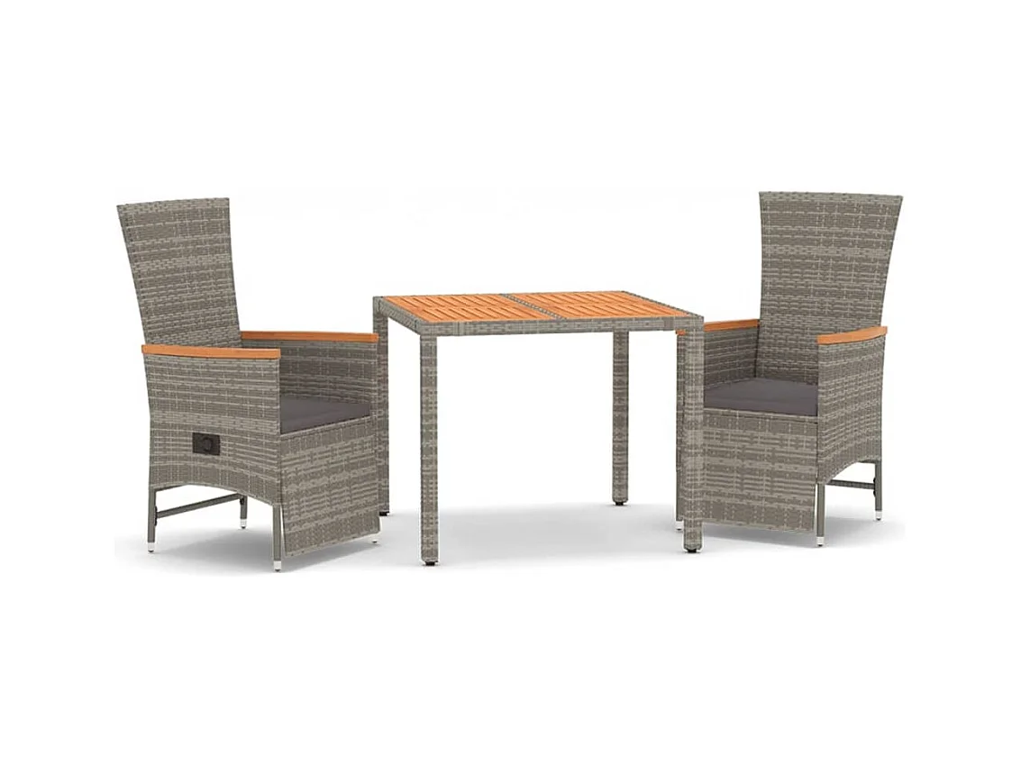 3-delige Tuinset met kussens poly rattan grijs