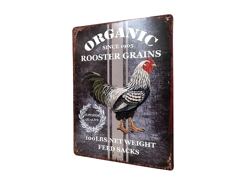 Plaque murale décorative vintage fer multicolore rooster grains33x25cm