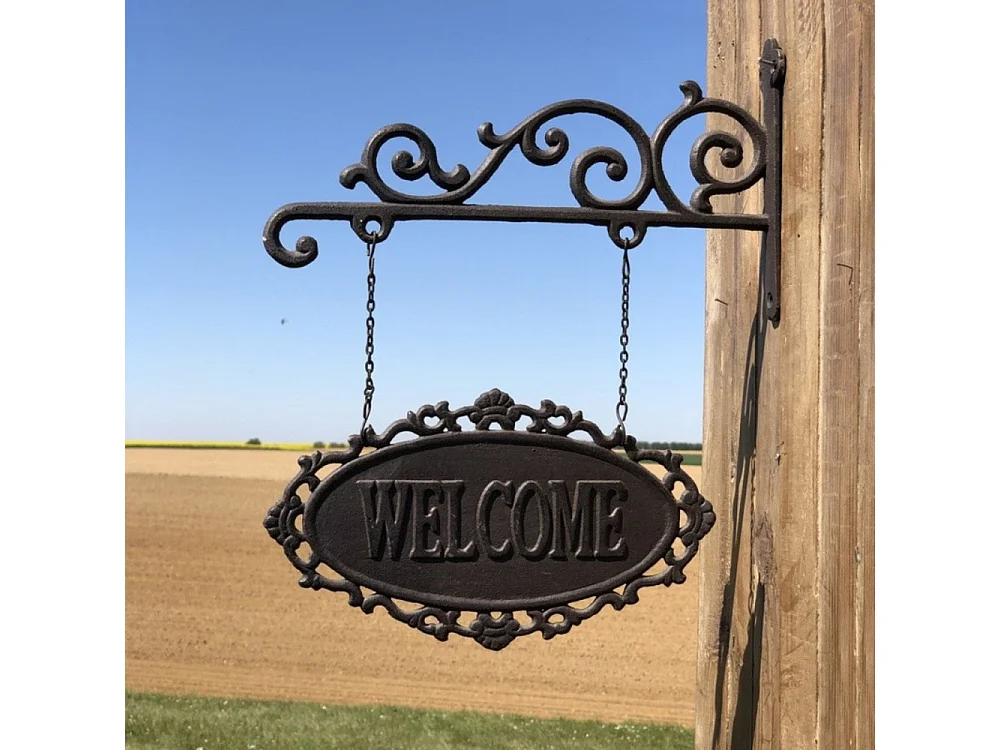 Enseigne plaque de porte welcome vintage décorative fonte marron 37cm