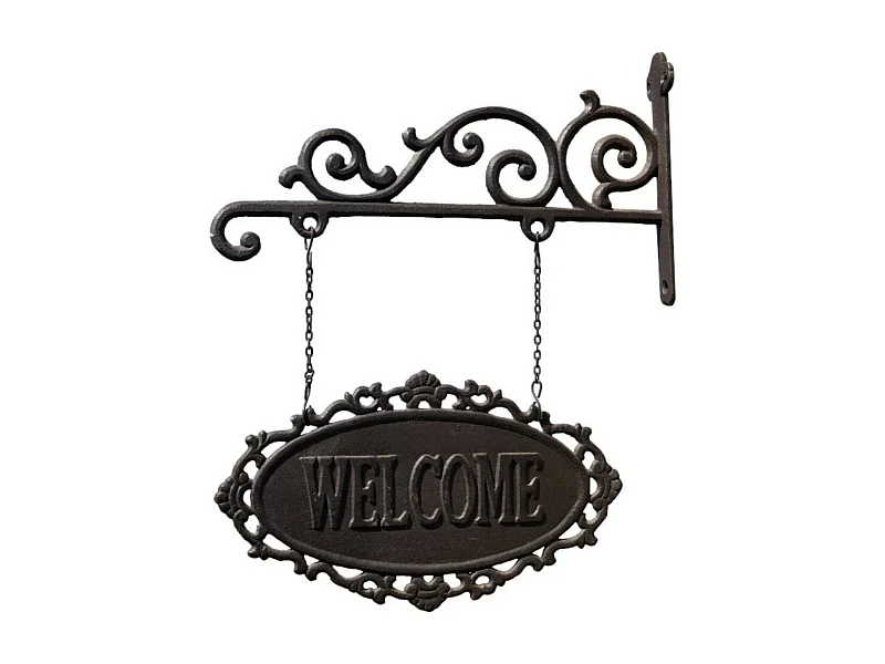 Enseigne plaque de porte welcome vintage décorative fonte marron 37cm