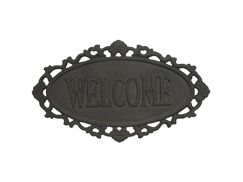 Plaque de porte vintage décorative Welcome fonte marron 26x15cm
