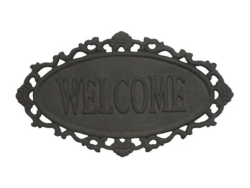 Plaque de porte vintage décorative Welcome fonte marron 26x15cm