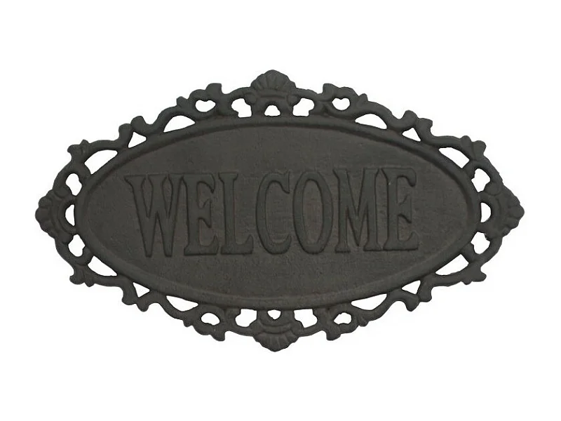 Plaque de porte vintage décorative Welcome fonte marron 26x15cm