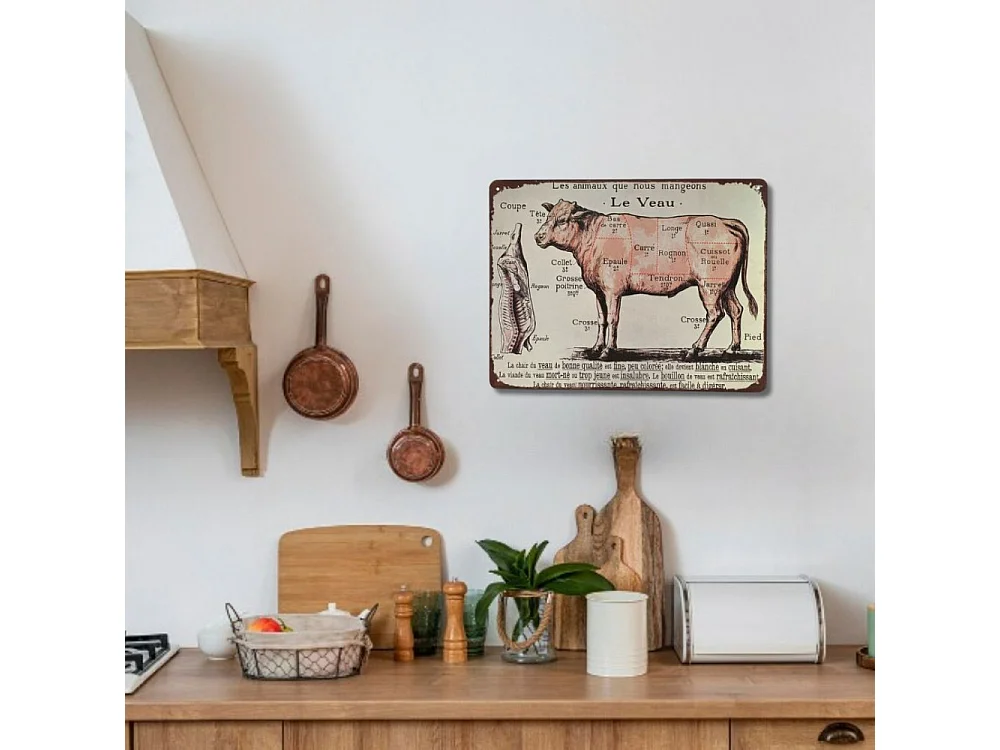 Plaque boucheries coupe de veau en fer multicolore 33 x 25 cm