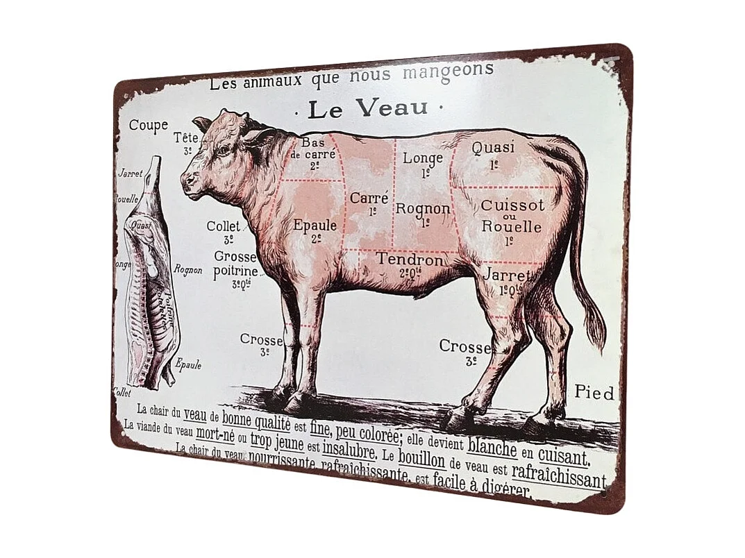 Plaque boucheries coupe de veau en fer multicolore 33 x 25 cm
