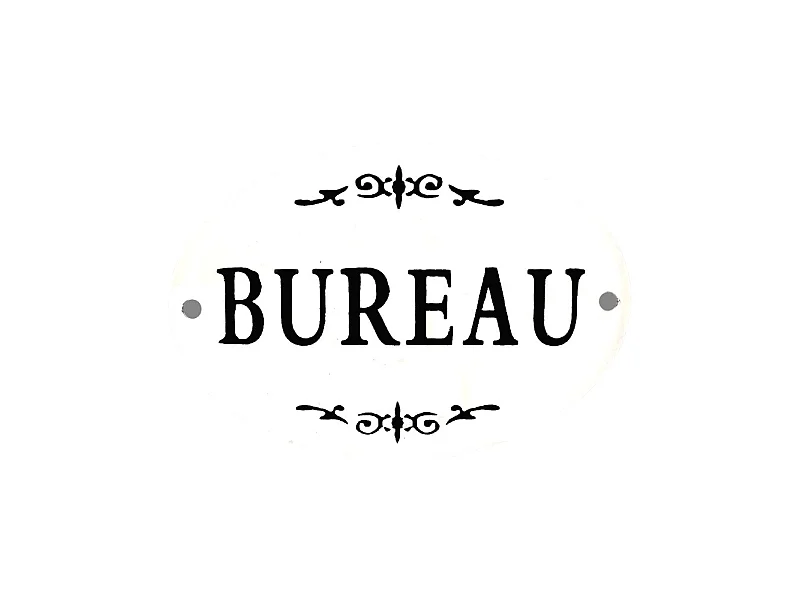 Plaque de porte décorative vintage bureau fer blanc noir 10.5x8cm