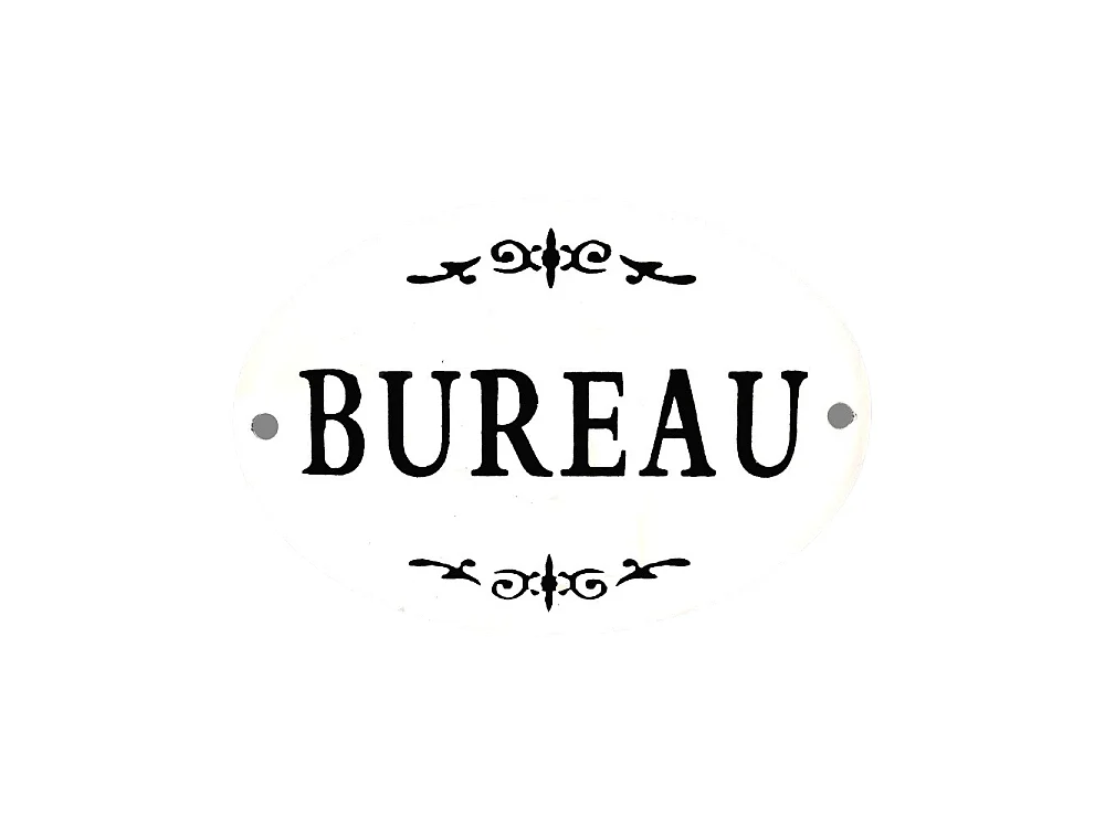 Plaque de porte décorative vintage bureau fer blanc noir 10.5x8cm