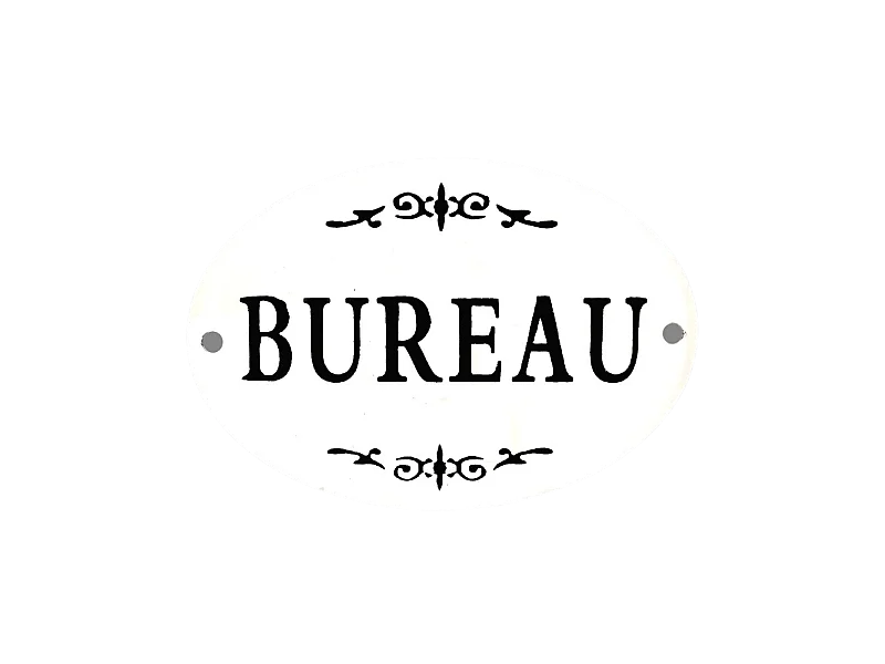 Plaque de porte décorative vintage bureau fer blanc noir 10.5x8cm