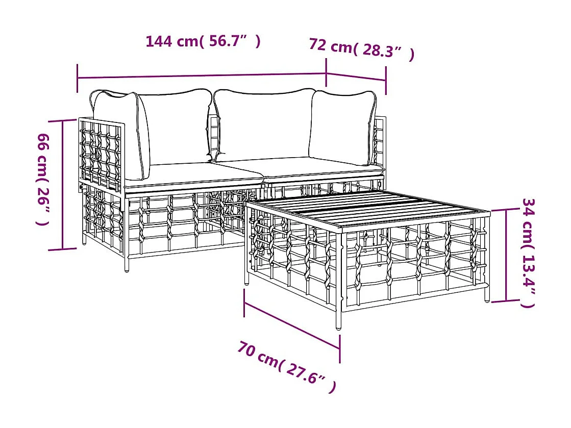 Set Divani da Giardino 3 pz con Cuscini Antracite in Polyrattan