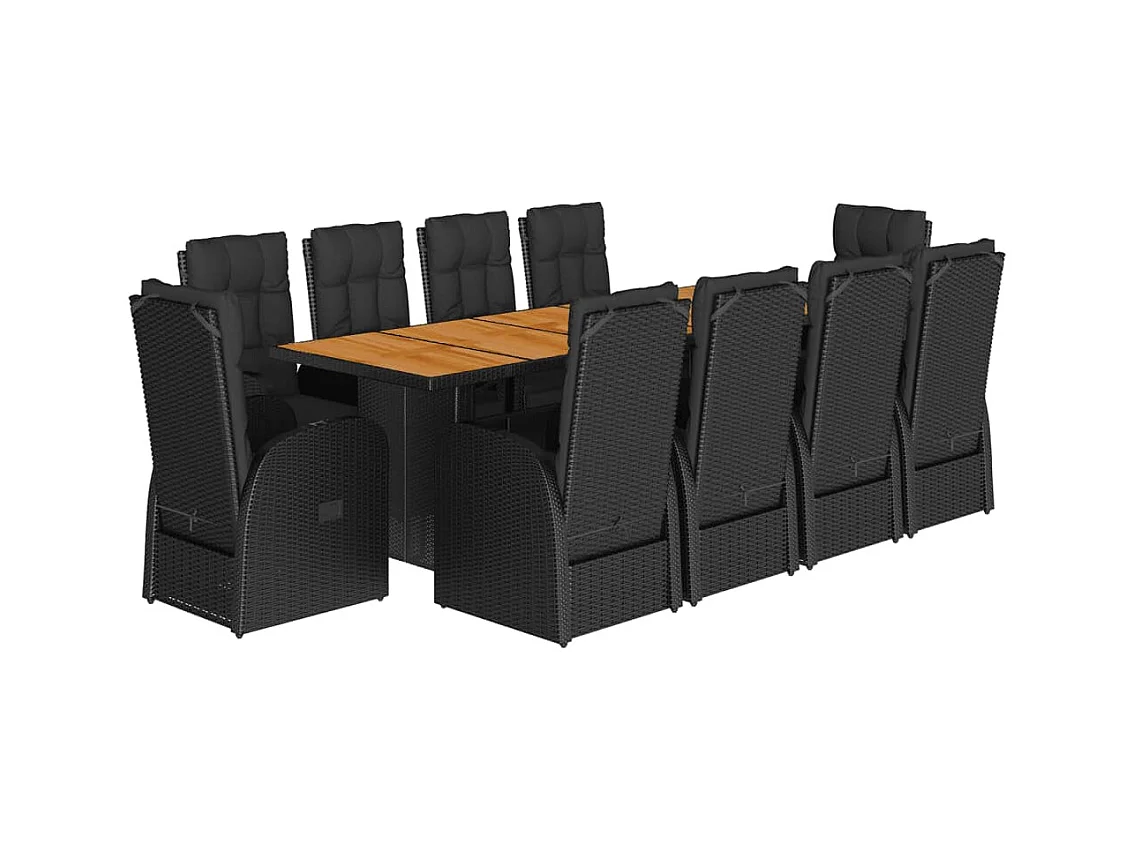 11-tlg. Garten-Essgruppe mit Kissen Schwarz Poly Rattan