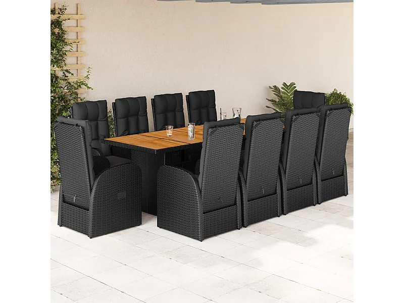 11-tlg. Garten-Essgruppe mit Kissen Schwarz Poly Rattan