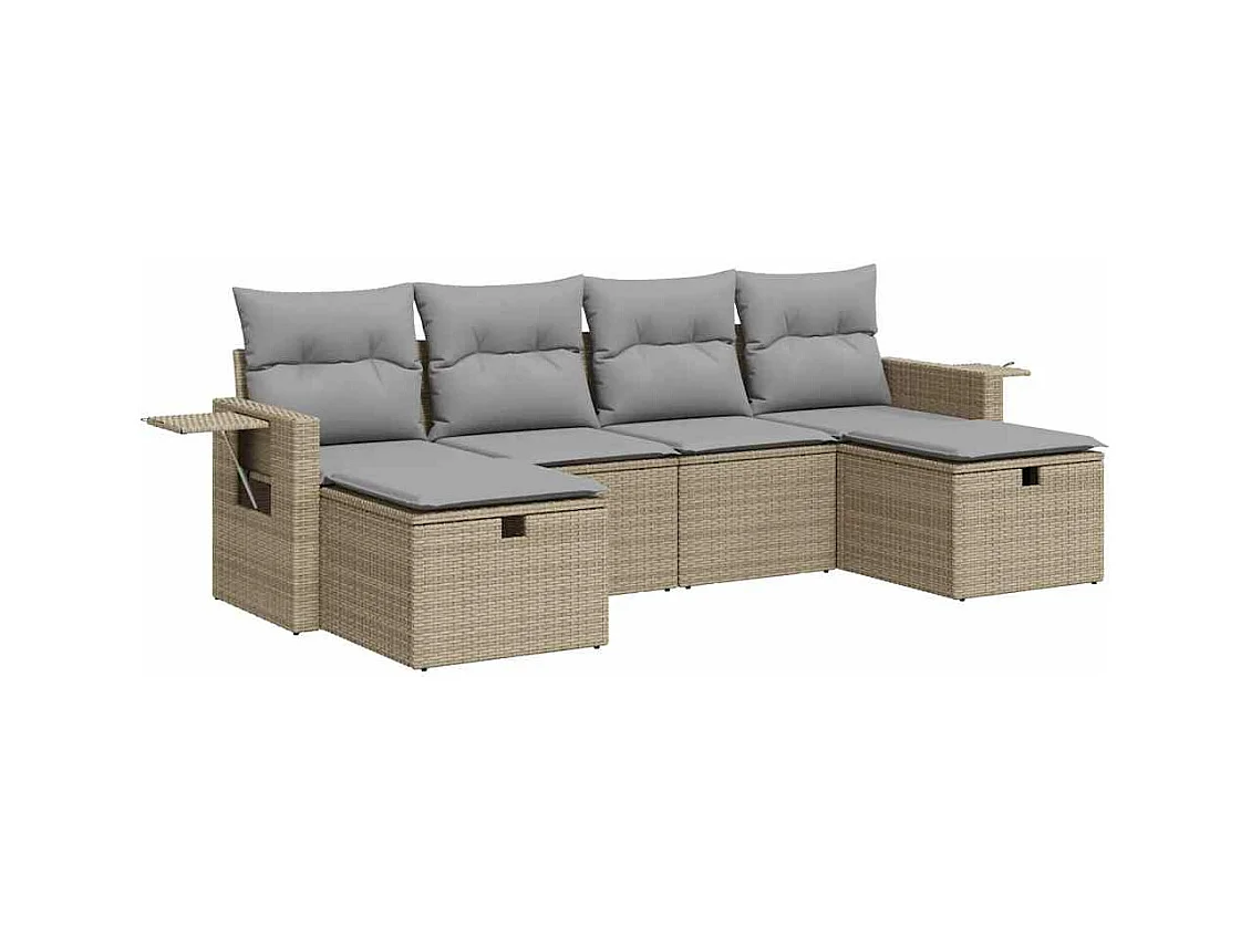 Salon de jardin avec coussins 6 pcs beige résine tressée