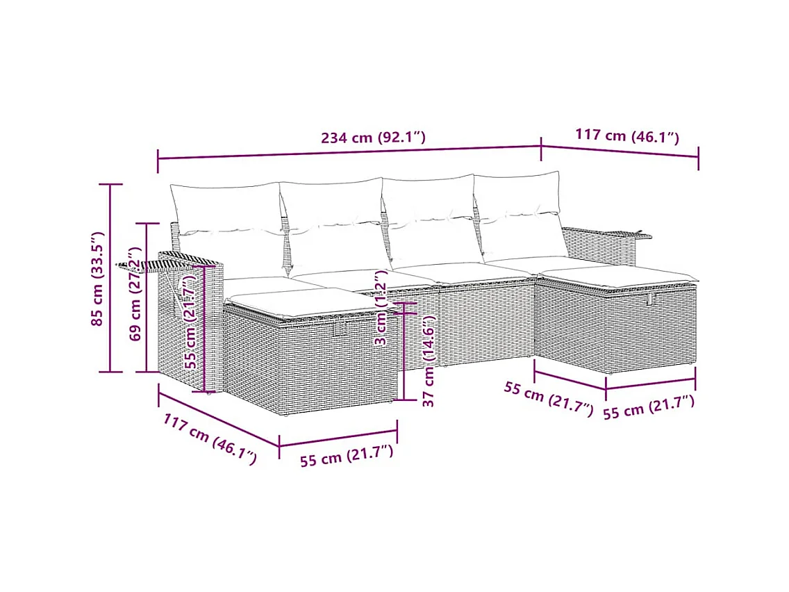 Salon de jardin avec coussins 6 pcs beige résine tressée