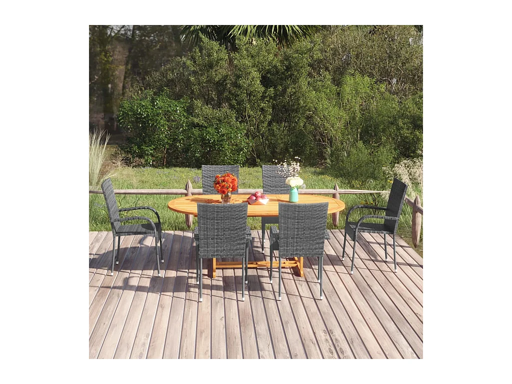 Ensemble à manger de jardin 7 pcs Résine tressée Gris