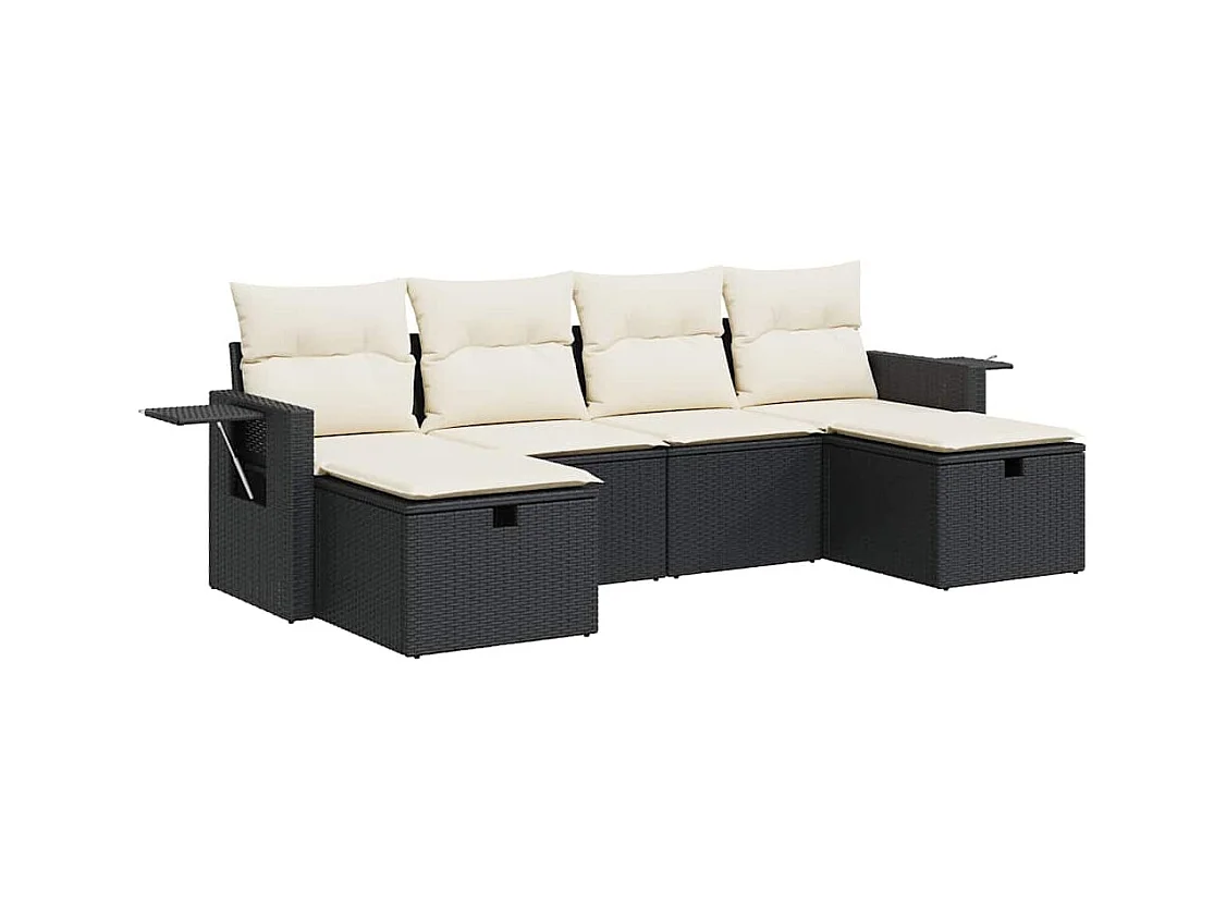 Salon de jardin 6 pcs avec coussins noir résine tressée