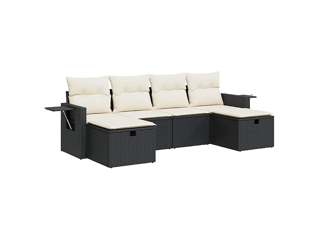 6-tlg. Garten-Sofagarnitur mit Kissen Schwarz Poly Rattan