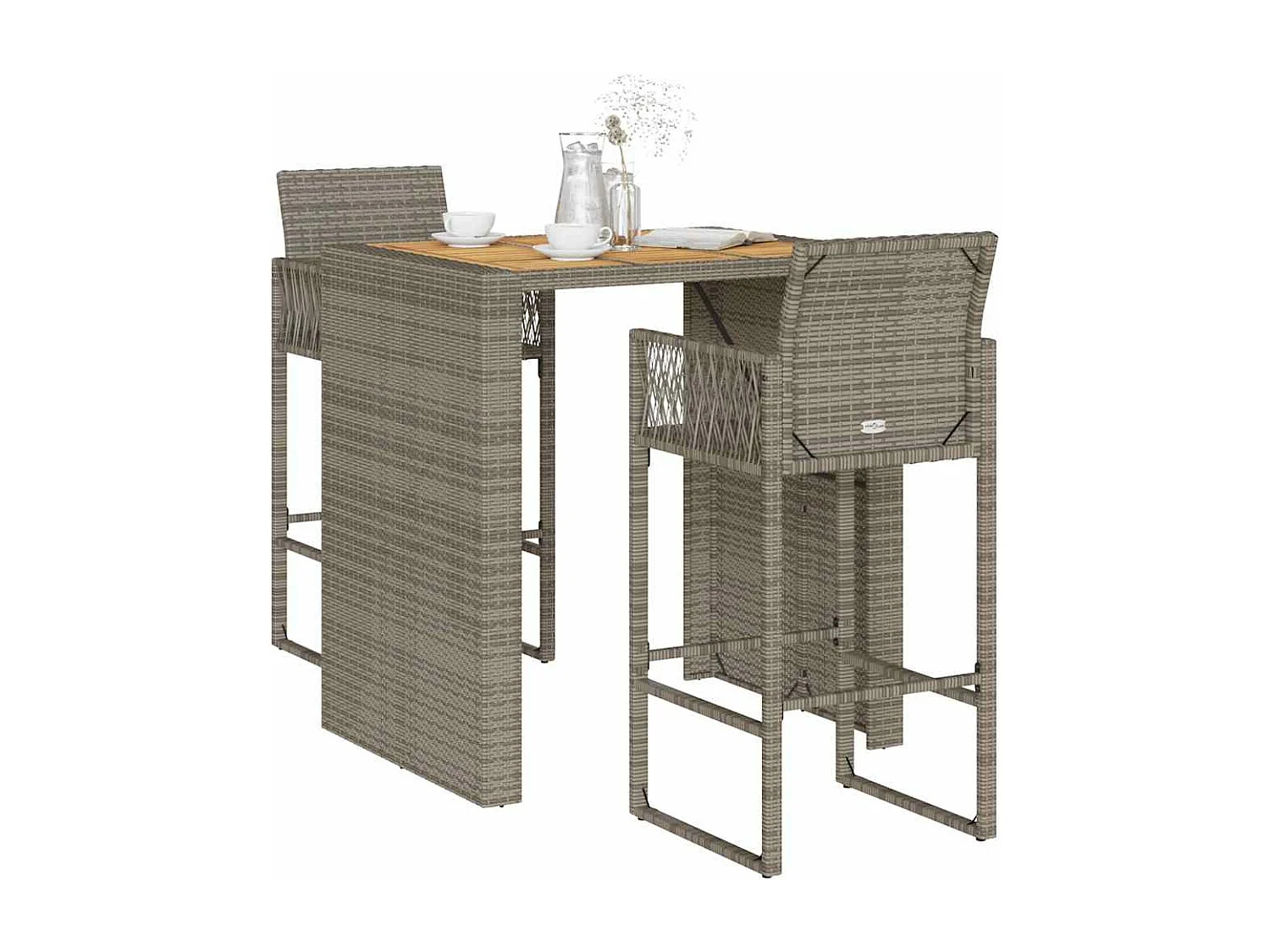 Ensemble de bar de jardin 3 pcs sans coussins gris poly rotin