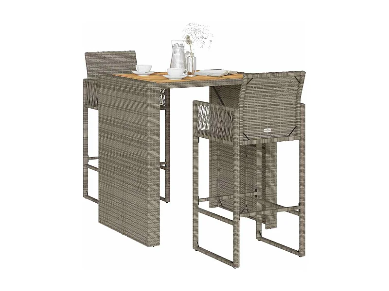 Set Bar da Giardino 3pz senza Cuscini Grigio Polyrattan Acacia