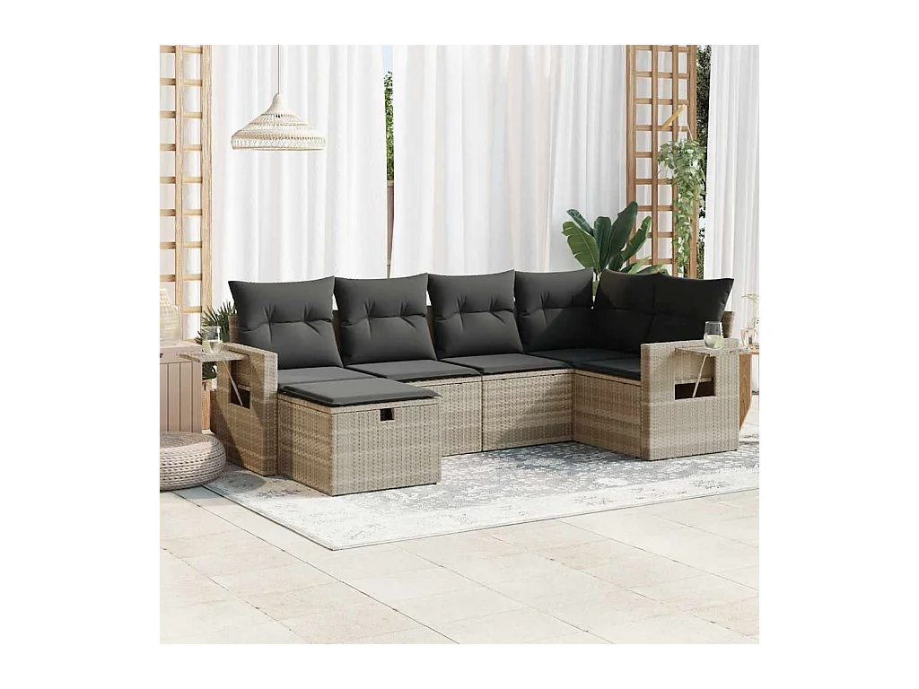 Salon de jardin 6 pcs avec coussins gris clair résine tressée