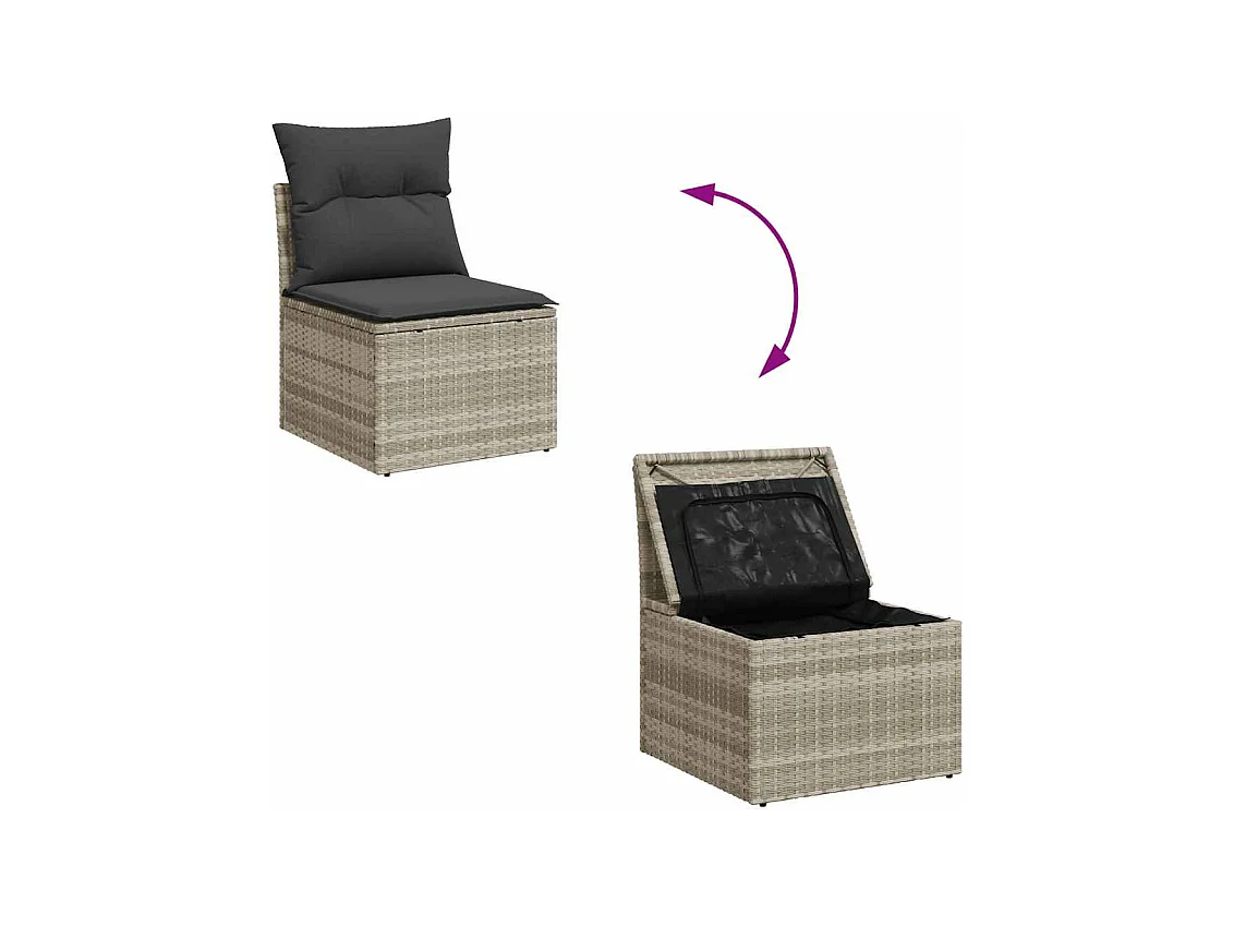 Salon de jardin 6 pcs avec coussins gris clair résine tressée