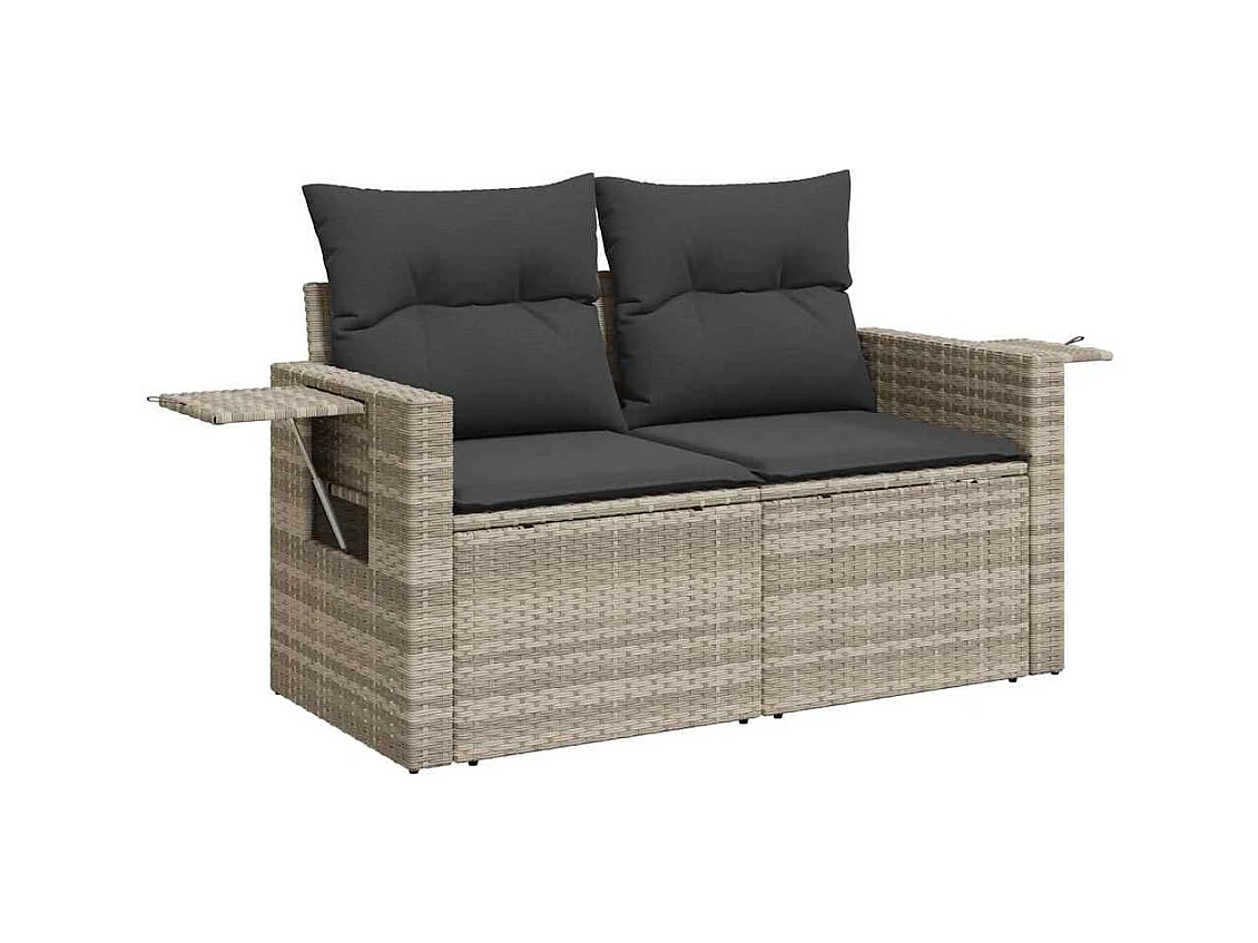 6-tlg. Garten-Sofagarnitur mit Kissen Hellgrau Poly Rattan