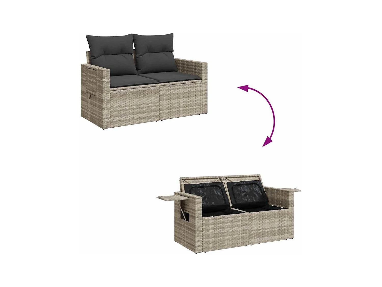 6-tlg. Garten-Sofagarnitur mit Kissen Hellgrau Poly Rattan