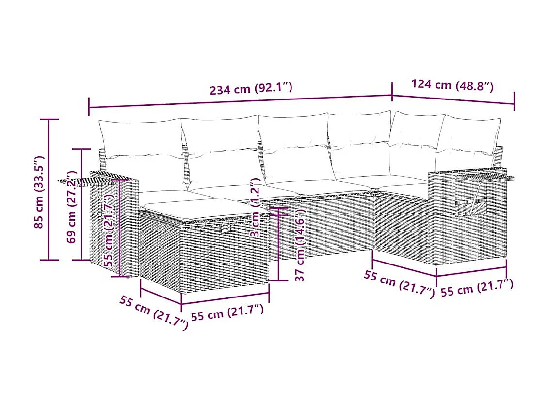 6-tlg. Garten-Sofagarnitur mit Kissen Hellgrau Poly Rattan