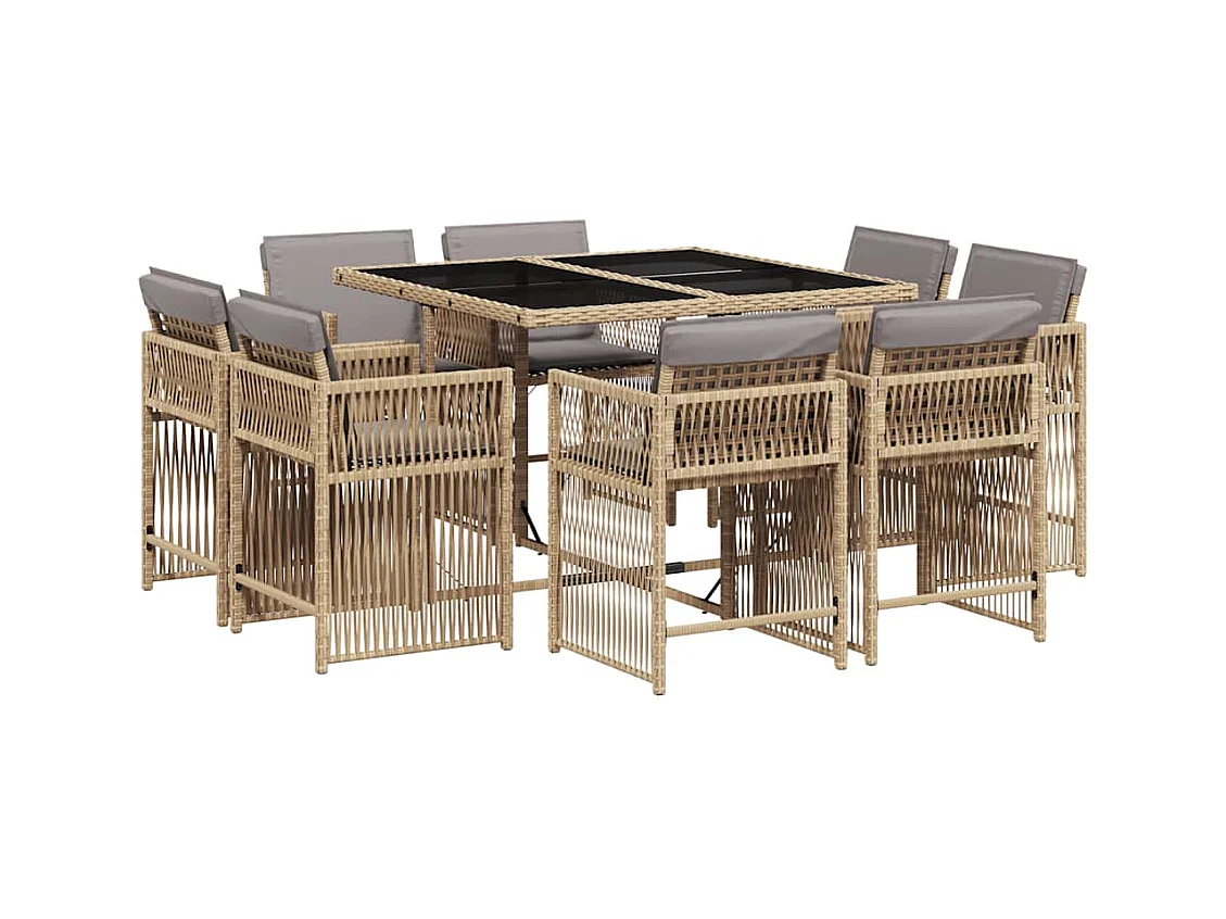 Ensemble à manger de jardin et coussins 9 pcs mélange beige