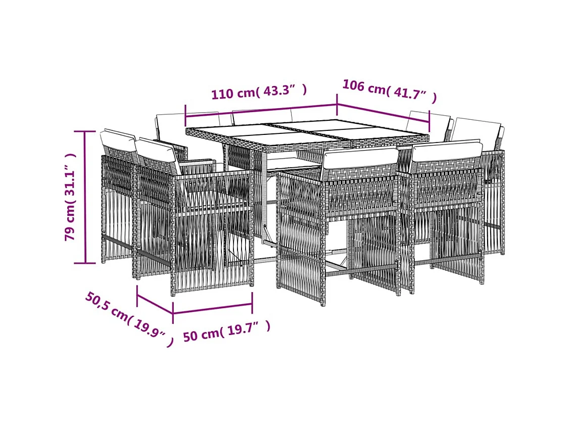 Ensemble à manger de jardin et coussins 9 pcs mélange beige
