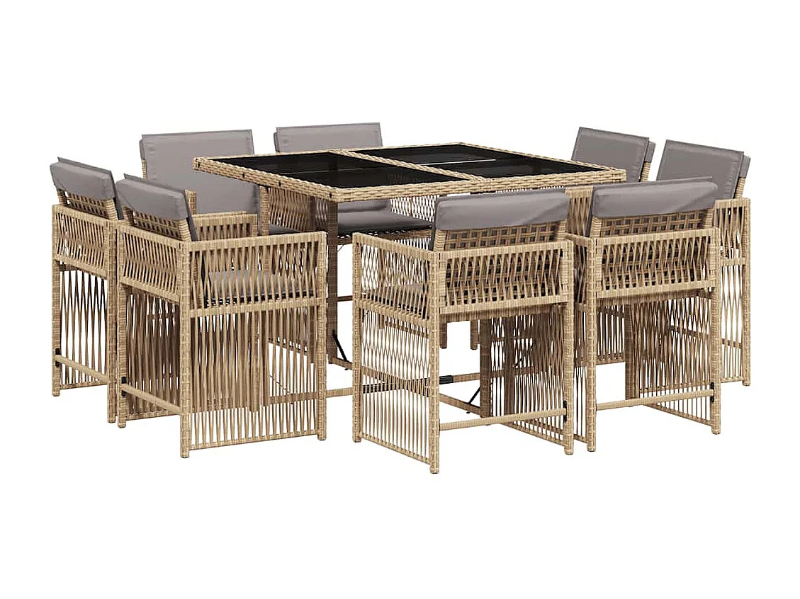 Set Pranzo da Giardino 9 pz con Cuscini Beige Misto Polyrattan