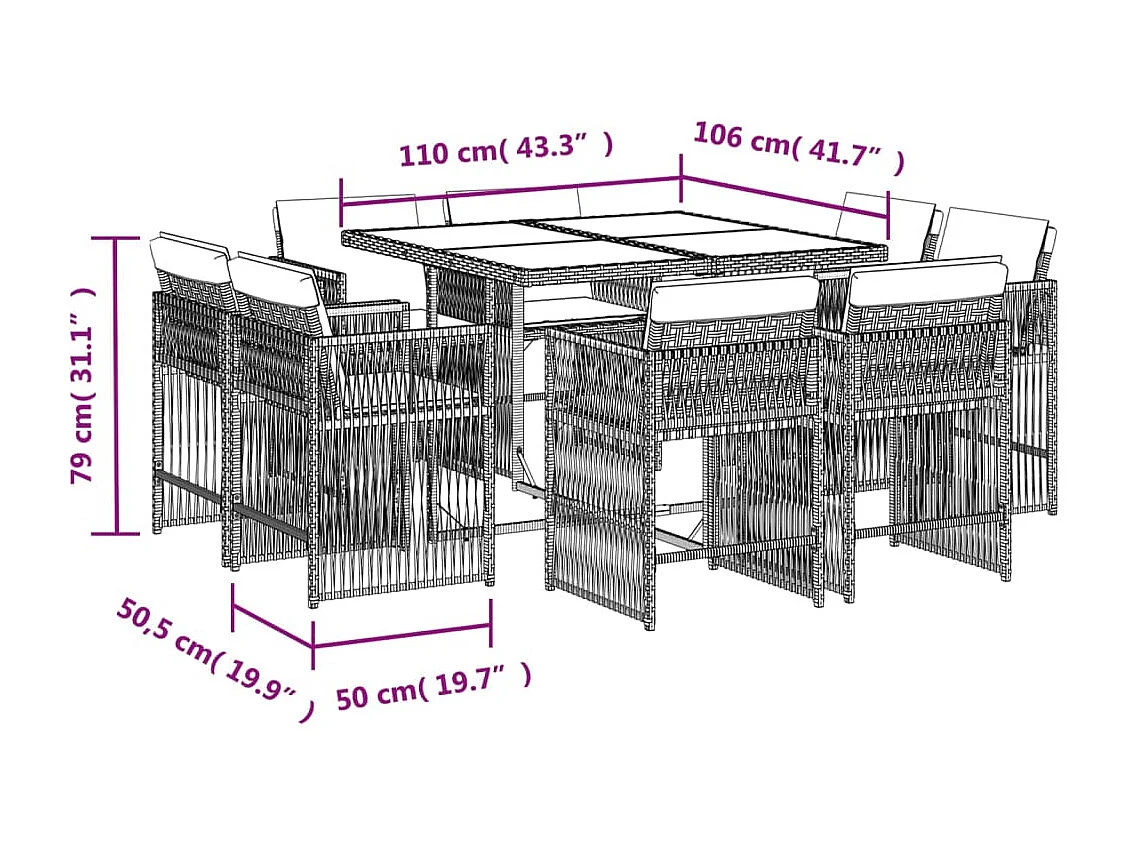 Set Pranzo da Giardino 9 pz con Cuscini Beige Misto Polyrattan