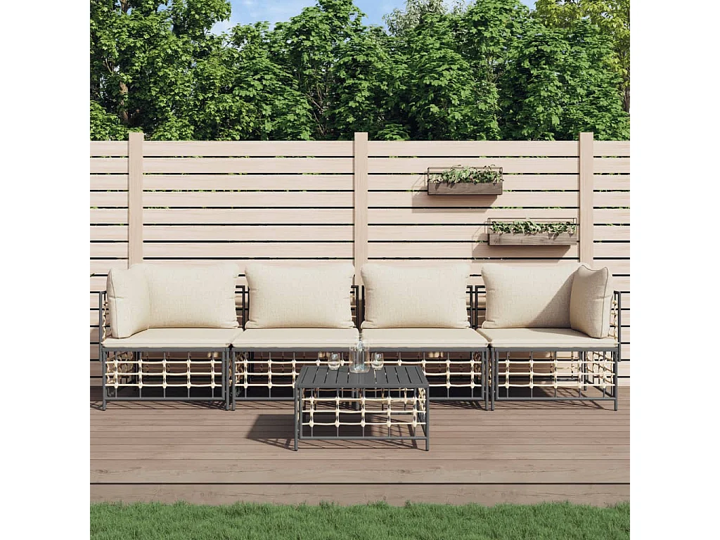 5-delige Loungeset met kussens poly rattan antracietkleurig