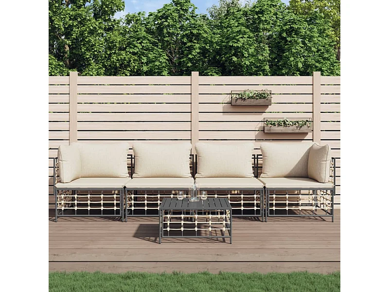 5-delige Loungeset met kussens poly rattan antracietkleurig
