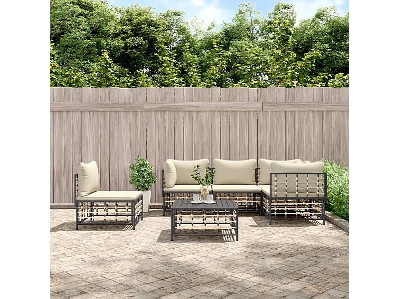 Salon de jardin 6 pcs avec coussins anthracite résine tressée