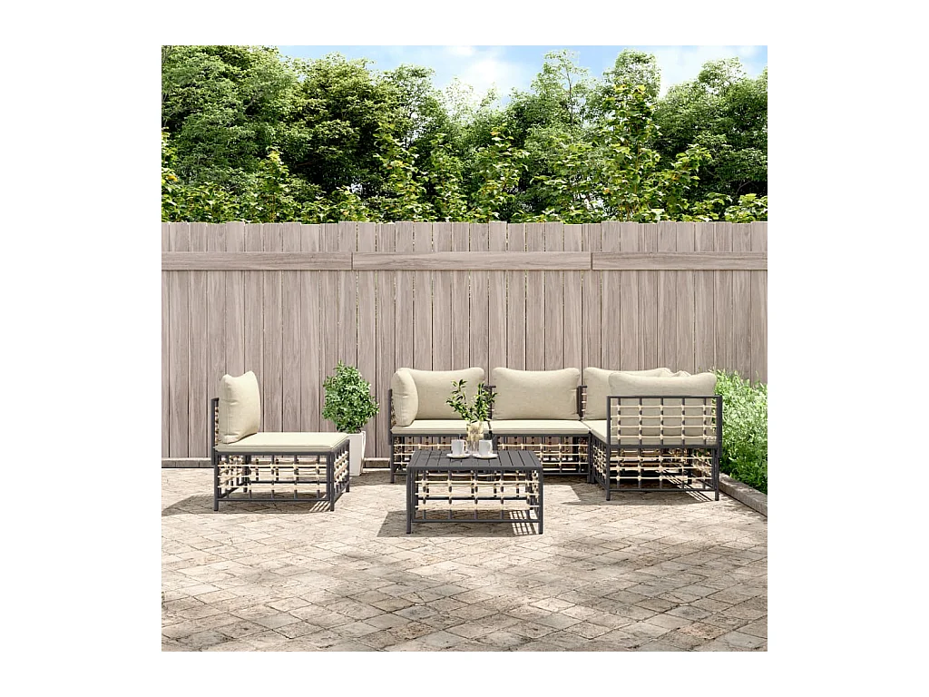 Salon de jardin 6 pcs avec coussins anthracite résine tressée
