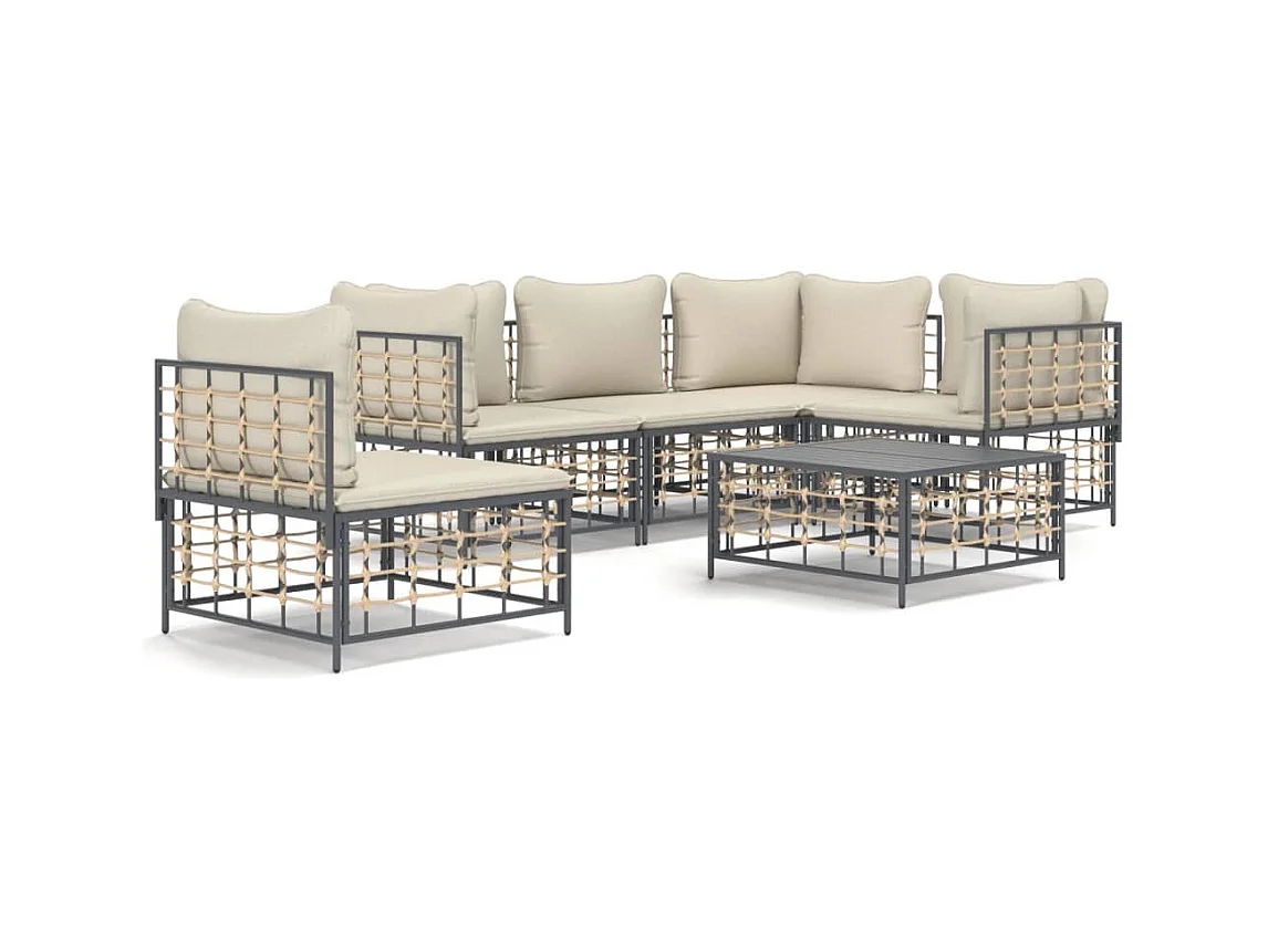 Salon de jardin 6 pcs avec coussins anthracite résine tressée