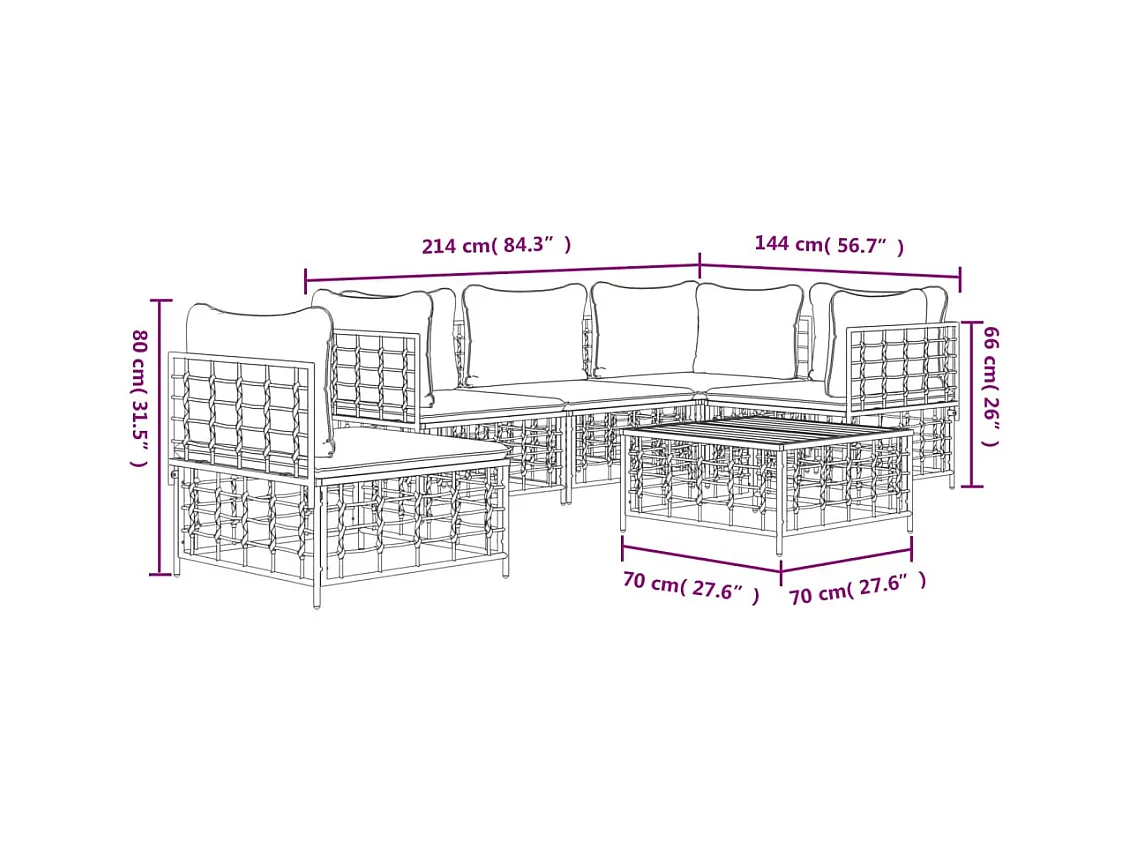 Salon de jardin 6 pcs avec coussins anthracite résine tressée